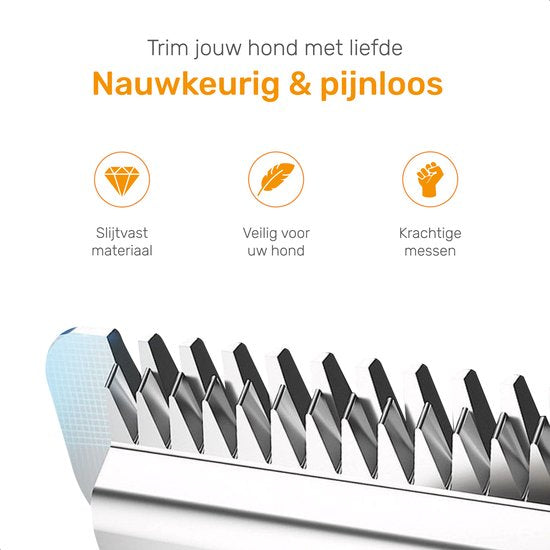 Dutchwide Hundekatzenschere - Für dickes Fell - Flüsterleise Schermaschine - Kabellos - Tierpflege-Set