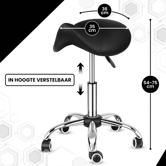 Bayt Sattelhocker - Sattelstuhl - Barbierhocker - Sattelhocker auf Rollen - Tabouret - Höhenverstellbar - Schwarz