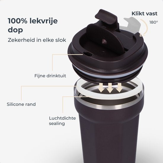 Castagnola Thermos Cup - Kaffeebecher To Go - Reisebecher für Kaffee und Tee - Teebecher - 380 ML - Edelstahl - Braun - Octagon