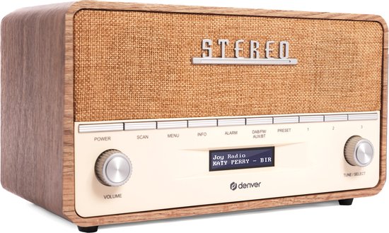 Denver DAB Radio XL - Retro-Radio - Bluetooth - DAB+/ FM - Batterien & Netzanschluss - DAB36LW