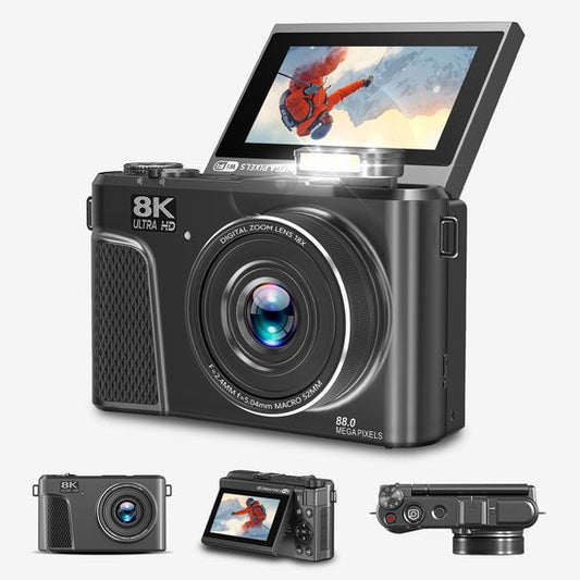 K&L - 8K 88MP - 18X Zoom - 128GB SD - WiFi - 3.0" UHD Display - Mikrofonanschluss - Fotokamera - Kompaktkamera - Vlog Kamera