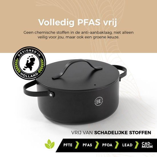 BE Living Essential Kasserolle mit Deckel - Ø 24 cm - Kochtopf - Keramik - PFAS-frei - Induktion - Schwarz