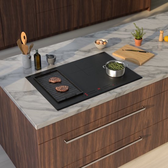 Inventum IKI7735MAT - Einbau-Induktionskochfeld - 77 cm - 4 Kochzonen - Brückenfunktion - 1- oder 2-phasig - Front mit Facettenrand - Schwarz matt