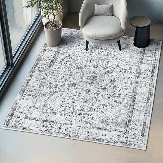 tectake - Vintage-Design-Teppich - Niederflorteppich - Aliya - 200cm x 274cm - grau