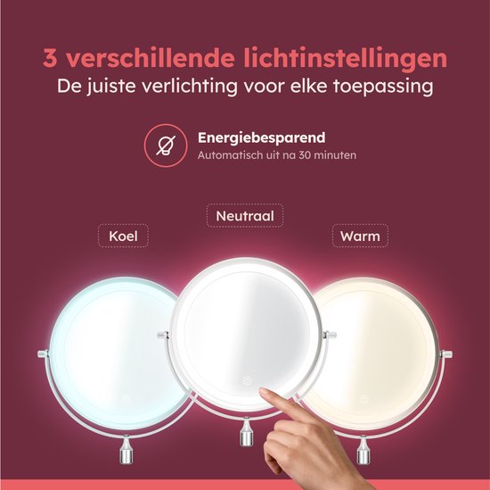 Fraay® Make-up-Spiegel mit LED-Beleuchtung - 10-fache Vergrößerung - Vergrößerungsspiegel mit Licht - wiederaufladbar - Rasierspiegel - Badezimmerspiegel - Chrom
