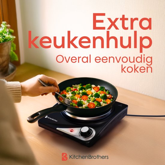 KitchenBrothers Elektrokochfeld - 1 Brenner - Freistehend - 7 Temperaturstufen - 1500W - Schwarz