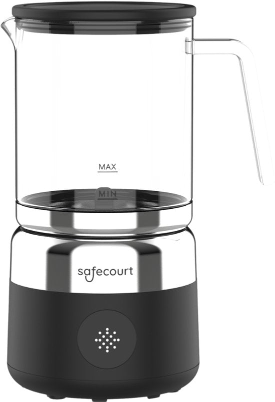 Safecourt Kitchen Glas-Milchaufschäumer - Elektrischer Milchaufschäumer - Glaskanne & PFAS-frei - Spülmaschinenfest - Schwarz - MF700