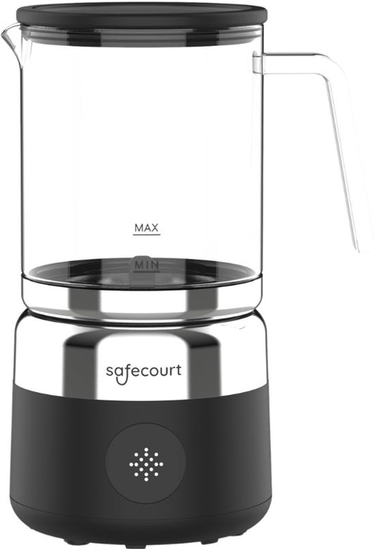 Safecourt Kitchen Glas-Milchaufschäumer - Elektrischer Milchaufschäumer - Glaskanne & PFAS-frei - Spülmaschinenfest - Schwarz - MF700