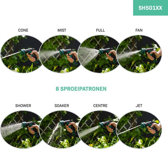 VONROC Sprühpistole & Düsenset - 8 Sprühbilder und einstellbarer Wasserdurchfluss - inkl. Kupplungen