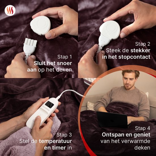 Seranova Electric Blanket XXL - 180x160 cm - 2 Personen Decke - Wärmedecke - Doppelseitig - Fleece Sherpa - Kastanienbraun