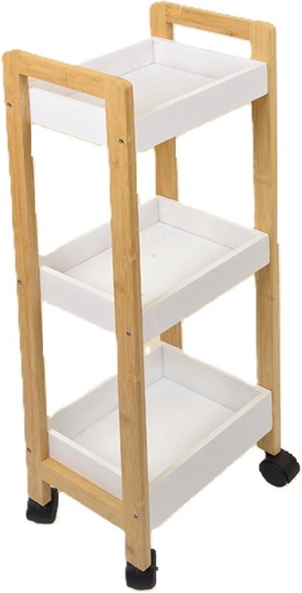 Ceruzo Aufbewahrungswagen - Mobiles Küchenregal - 3 Etagen-Bambus und MDF -inkl. Räder 29x20xH80 cm