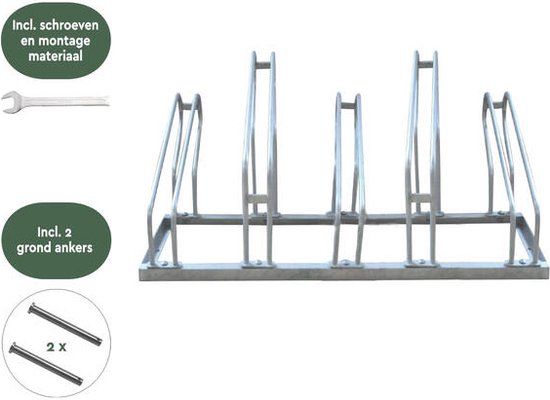 BRASQ Fahrradträger für 5 Fahrräder - Fahrradständer - Fahrradträger - Fahrradträger für Boden Inklusive Befestigungsmaterial - Silber