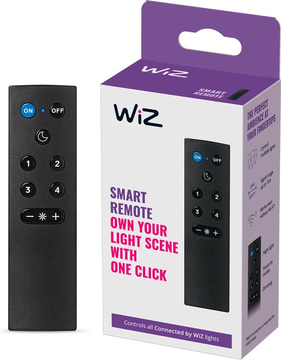 WiZ Remote Control - Steuern Sie Ihre intelligente Beleuchtung ganz einfach ohne App - funktioniert mit Batterien