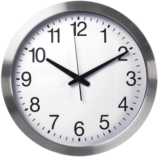 Perel Wanduhr 40 cm, analog, mit automatischer DCF-Zeitsynchronisation, großem, gut ablesbarem Zifferblatt, silberfarbenem Aluminiumrahmen, für Wohnzimmer, Küche, Büro, Wartezimmer