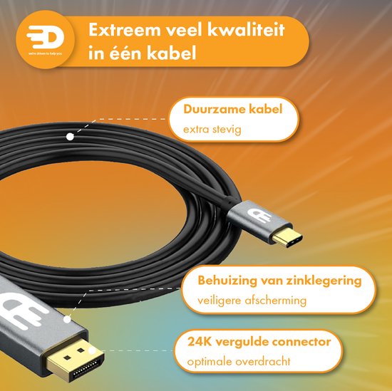 USB C zu Displayport Kabel - 8K 60Hz 4K 120Hz - Thunderbolt 3 - Geeignet für Apple / iMac / Macbook (Pro) - 1,8 Meter