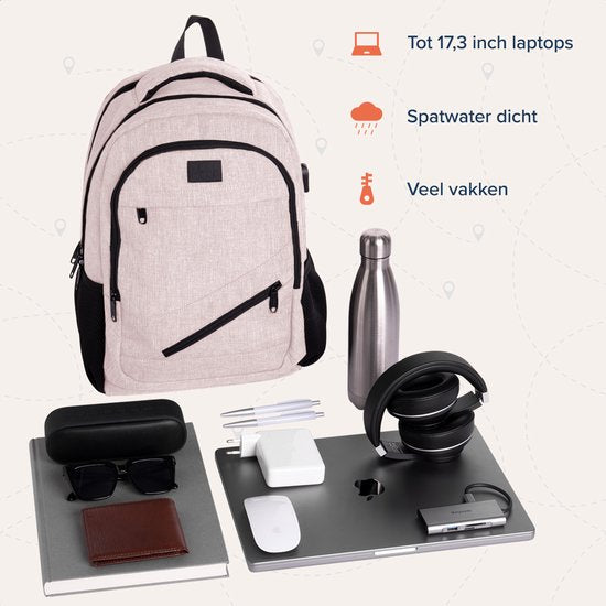TRVLMORE Rucksack mit Lifetime - Rucksack mit 15.6 Zoll Laptopfach - Schultasche - Spritzwassergeschützt - Männer und Frauen - Jungen und Mädchen - 28L - Pink