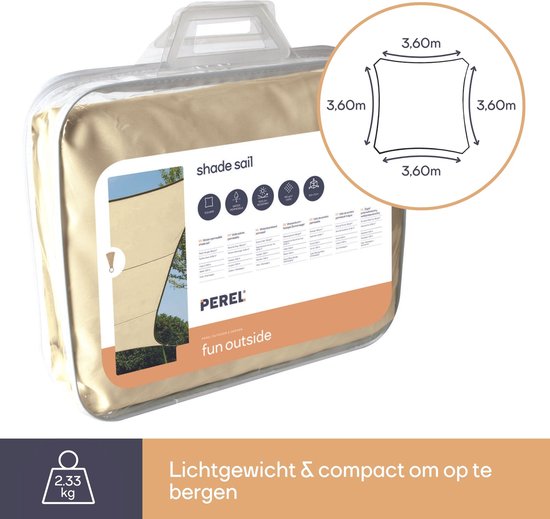 Perel Schattentuch, wasserdurchlässig, luftdurchlässig, 3,6 x 3,6 m, 180 g/mÂ², HDPE, quadratisch, champagner