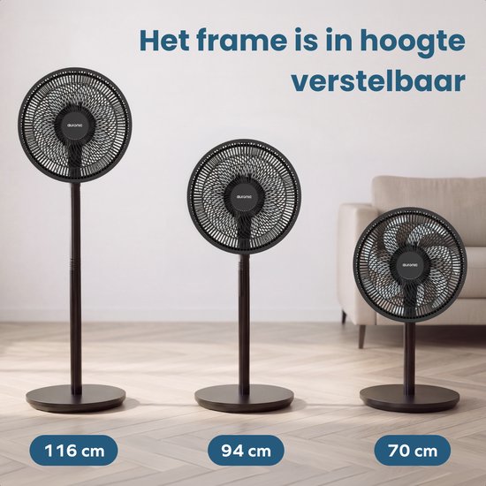 Auronic Stativventilator - Standventilator - höhenverstellbar - drehbar - flüsterleise - 3 Geschwindigkeiten - leiser Ventilator - schwarz