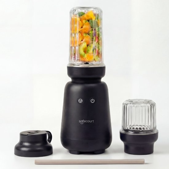 Safecourt Kitchen PureBlend - 1000W Smoothie Maker - BPA frei - inklusive To-Go Trinkdeckel + Strohhalm - Premium Tritan Becher - Schwarz
