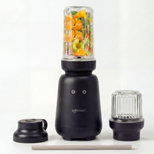 Safecourt Kitchen PureBlend - 1000W Smoothie Maker - BPA frei - inklusive To-Go Trinkdeckel + Strohhalm - Premium Tritan Becher - Schwarz