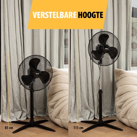 Standventilator 40 cm - 45W - 3 Geschwindigkeiten - 85° Oszillation - Höhenverstellbar - Tristar VE-5756 - Schwarz