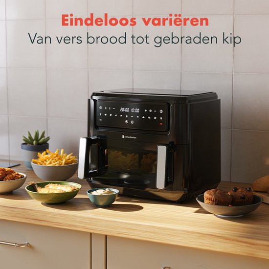 KitchenBrothers Airfryer XXL Dual Zone - 9L - 2400W - Heißluftfritteuse - Snack-Teiler - 50ºC bis 200ºC - 10 Kochprogramme - Schwarz