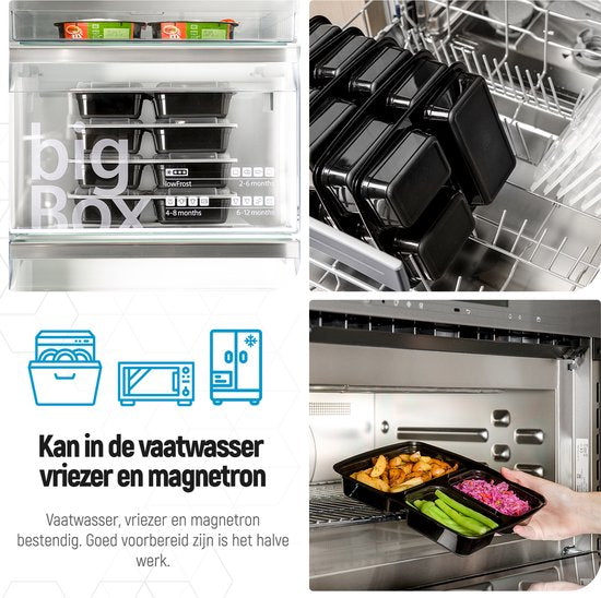 Fitcrafters Meal Prep Trays - Frischhalteschalen - Tiefkühlschalen - 14 Stück - 3 Fächer - 1L - BPA frei