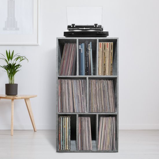 LP-Schallplattenschrank - Plattenschrank - Aufbewahrung von LP-Schallplatten - Bücherregal - 8 Fächer - graue Betonoptik