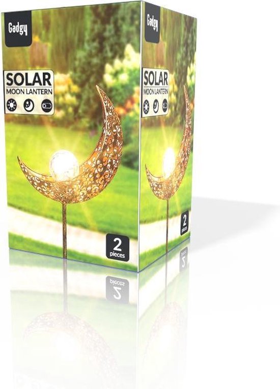Gadgy -- Solar-Mondlampe - MIT Erdspieß und Sensor - 2 Stück - Bronze/Gold -88 cm