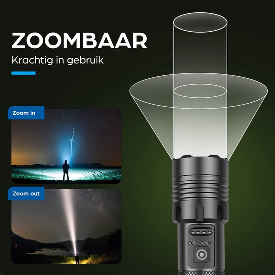 Exortus® Wiederaufladbare LED-Taschenlampe – 5000 Lumen – Langlebig und wasserdicht – 26650-Akku – COB-Beleuchtung – Aufbewahrungsbox – Holster