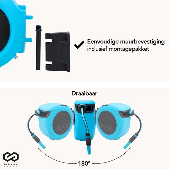 Infinity Goods Wandslangbox - 30 Meter - Slanghouder - Tuinslang Met Haspel - 180Â° Draaibaar - Automatisch - Slanghaspel
