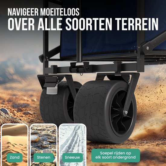 Avalo Bolderkar mit Dach XL faltbar - bis zu 110KG Tragfähigkeit - 120L - 97x60x105 CM - 360º Räder - Bolderwagen / Bolderwagen / Strandwagen / Trekkingwagen / faltbarer Bolderkar - Für Strand - Blau