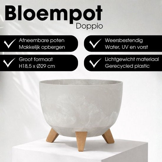 Mica Decorations Doppio Pflanzkübel auf Füßen – 18,5 x Ø29 cm – Pflanzkübel für den Außenbereich – Blumenkästen für den Balkon – recycelter Kunststoff – grau