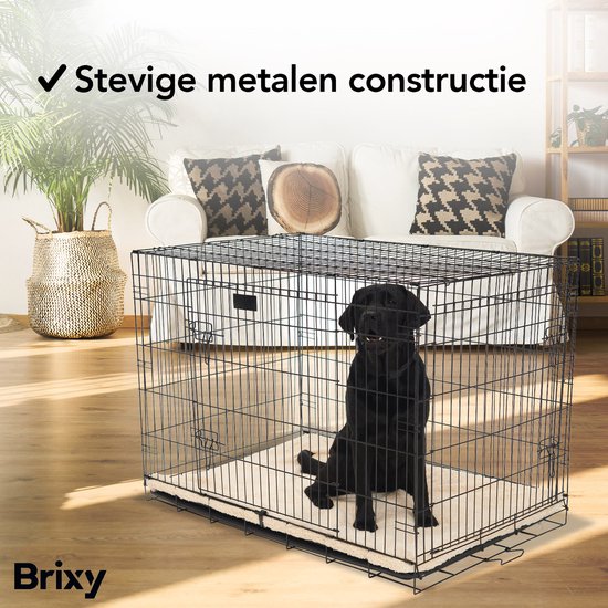 Brixy Hundebank - Sitzbank für Hunde - Größe L - faltbar - 91 x 58 x 65 CM - 2 Türen - Schwarz