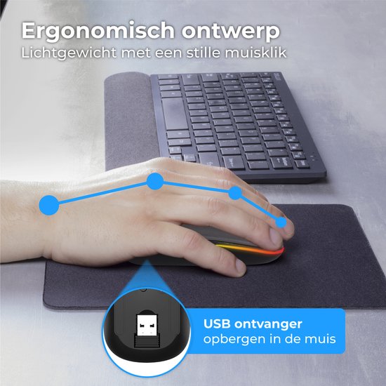 Nuvance - Kabellose Maus LED - Bluetooth - Ergonomisch - Laptop und Gaming - Kabellos - Grau
