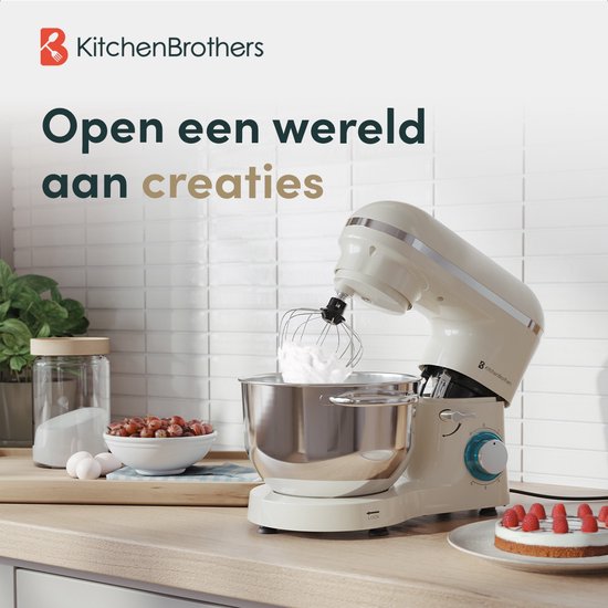 KitchenBrothers Küchenmaschine - Küchenroboter - 6.2L - Mixer mit Rührschüssel - Küchenmixer - 2000W - Champagner