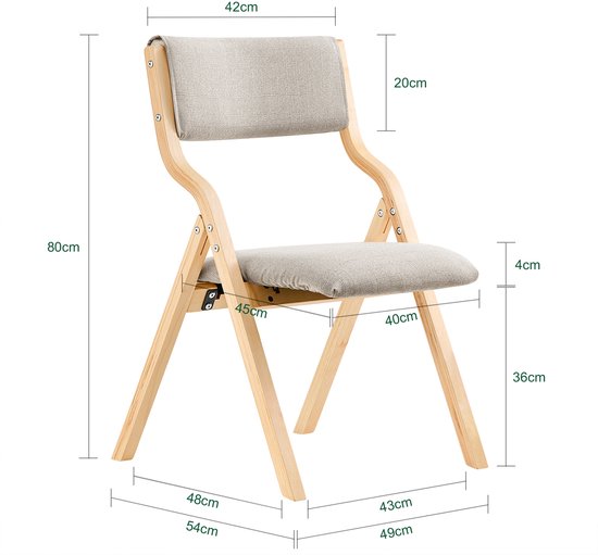SoBuy Klappstuhl 2er Set – Gepolsterter Esszimmerstuhl – Faltbar – 49 x 54 x 80 cm – Hellgrau