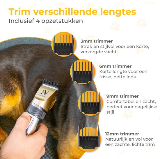 Nuvance - Hundeschermaschine - Set - Geräuschlos - Kabellos - für Hund & Katze - Professioneller Hundetrimmer