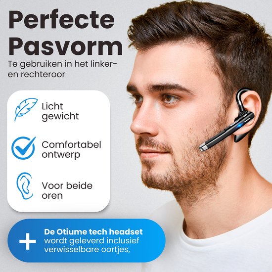 Otiume Wireless Headset - Geräuschunterdrückung - Inklusive Ladekoffer - Bluetooth 5.0 - 100 Stunden - Wasserdicht - Bluetooth Headset - Freisprechen Auto Bluetooth - Arbeit Ohrhörer - Ohrhörer - Wireless Headset mit Mikrofon - Büro Ohrhörer