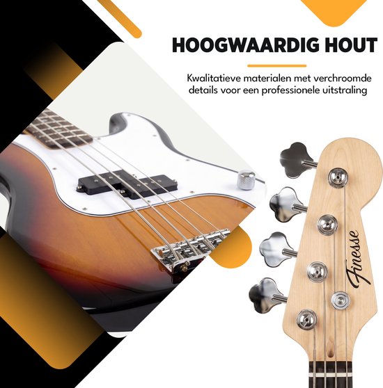 Finesse E-Bass mit Verstärker – Starter-Set – Erwachsene – Kinder – Sunburst