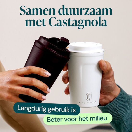 Castagnola Thermosbecher - Kaffeebecher To Go - Reisebecher für Kaffee und Tee - Teebecher - 380 ML - Edelstahl - Dunkelbraun