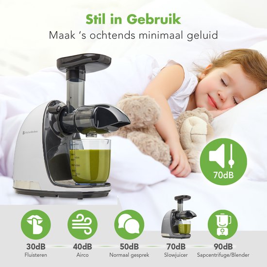 KitchenBrothers Slowjuicer - Entsafter - Gemüse- und Obstpresse - 700ml - mit Fruchtfleischbehälter - Saftpresse - Perlweiß