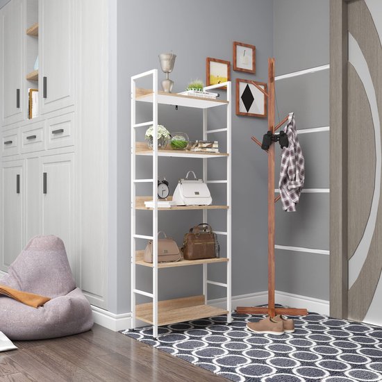 Rootz Standregal Hochregal - Regalschrank - Bücherregal - Aufbewahrungsregal - Präsentationsständer - Organizer - Lagenregal - Weiß + helle Eiche - 60x27,5x160 cm