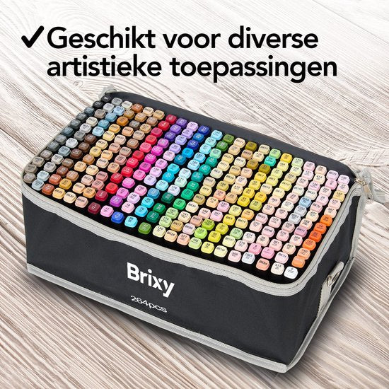 Brixy Twinmarkers 264 Stück - Professionelle Alkoholmarker - Doppelseitige Spitze - Marker - Aufbewahrungstasche mit Halterung