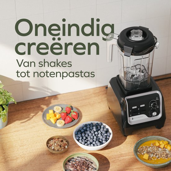 KitchenBrothers Power Blender - 1600W - 2L - Smoothie Maker - Eiszerkleinerer - Metallic Schwarz