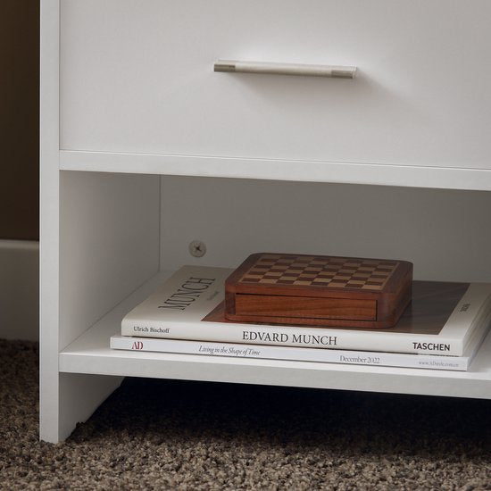 SoBuy FBT66-W Nachttisch Weiß - Beistelltisch mit Schublade und 2 Ablagen - Vielseitiger Couchtisch für Schlafzimmer, Wohnzimmer & Flur - MDF