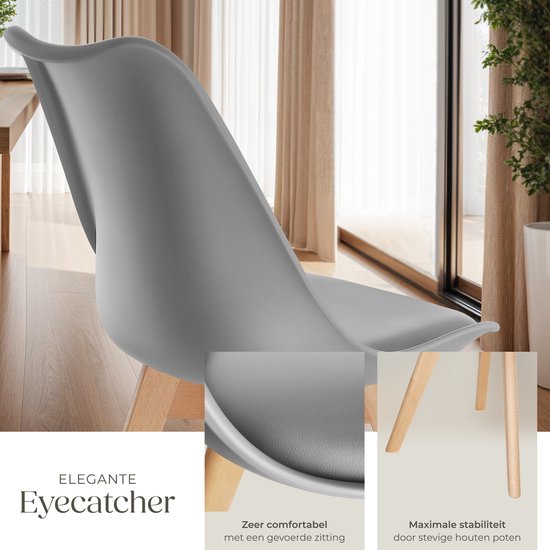tectake® Esszimmerstuhl Frederikke – Set mit 6 Esszimmerstühlen mit gepolsterter Stoffsitzfläche – Beine aus Massivholz – Ergonomische Stühle, geeignet für Wohnzimmer, Esszimmer, Schlafzimmer und Küche – Belastbarkeit 120 kg – Grau