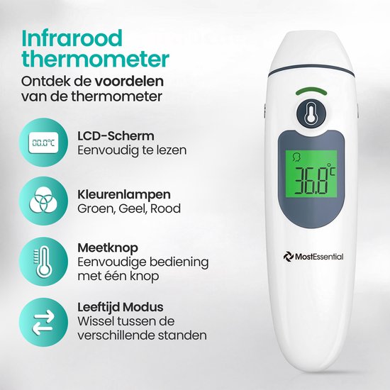 MostEssential 2-in-1 Digitales Fieberthermometer - Ohrthermometer - Stirn- und Körperthermometer - Fieberthermometer für Erwachsene, Kinder und Babys - berührungslos - IR30