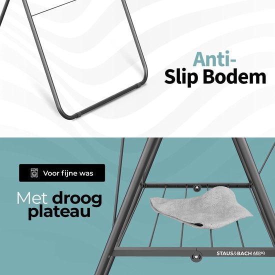 STAUS&BACH Wäscheständer 20m - Stabil - Zusammenklappbarer Wäscheständer - Aufrecht - Stahl - Mattschwarz - Aeriq Compact