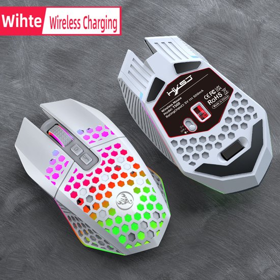 HXSJ T500 - Kabellose Gaming-Maus - Ultraleicht - RGB-Beleuchtung - Hellweiß